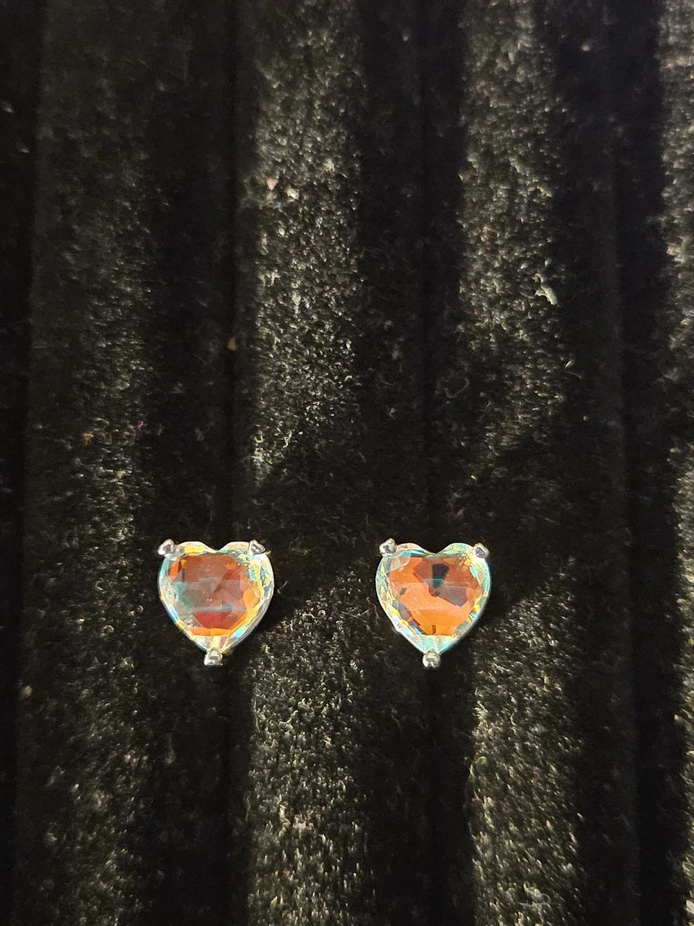 925S Heart Moon Glow Crystal Stud Earrings - Iridescent Orange